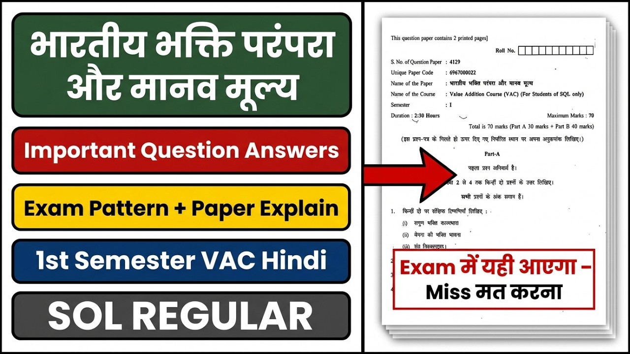 Bhartiya Bhakti Parampara aur Manav Moolya Important Questions 1st / 3rd / 5th Semester SOL REGULAR