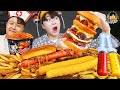 ASMR MUKBANG 직접 만든 햄버거 치즈스틱 불닭볶음면 핫도그 먹방 & 레시피 FIRE NOODLES AND BURGER EATING SOUND!