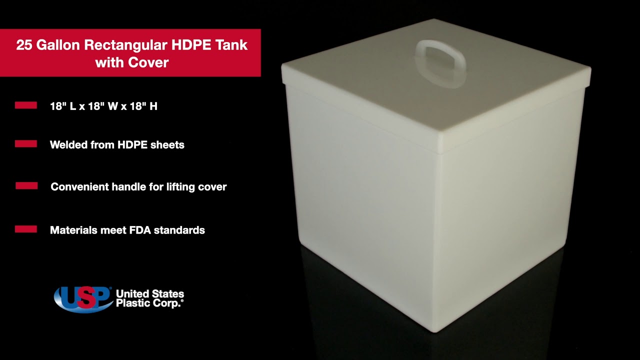 25 Gallon Rectangular HDPE Tank with Cover | U.S. Plastic Corporation ...