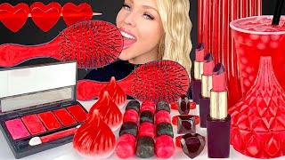 ASMR Red & Black Dessert, Bubble Tea, Isomalt Candy Mac Palette, Hershey Kiss, Hairbrush Mukbang 먹방