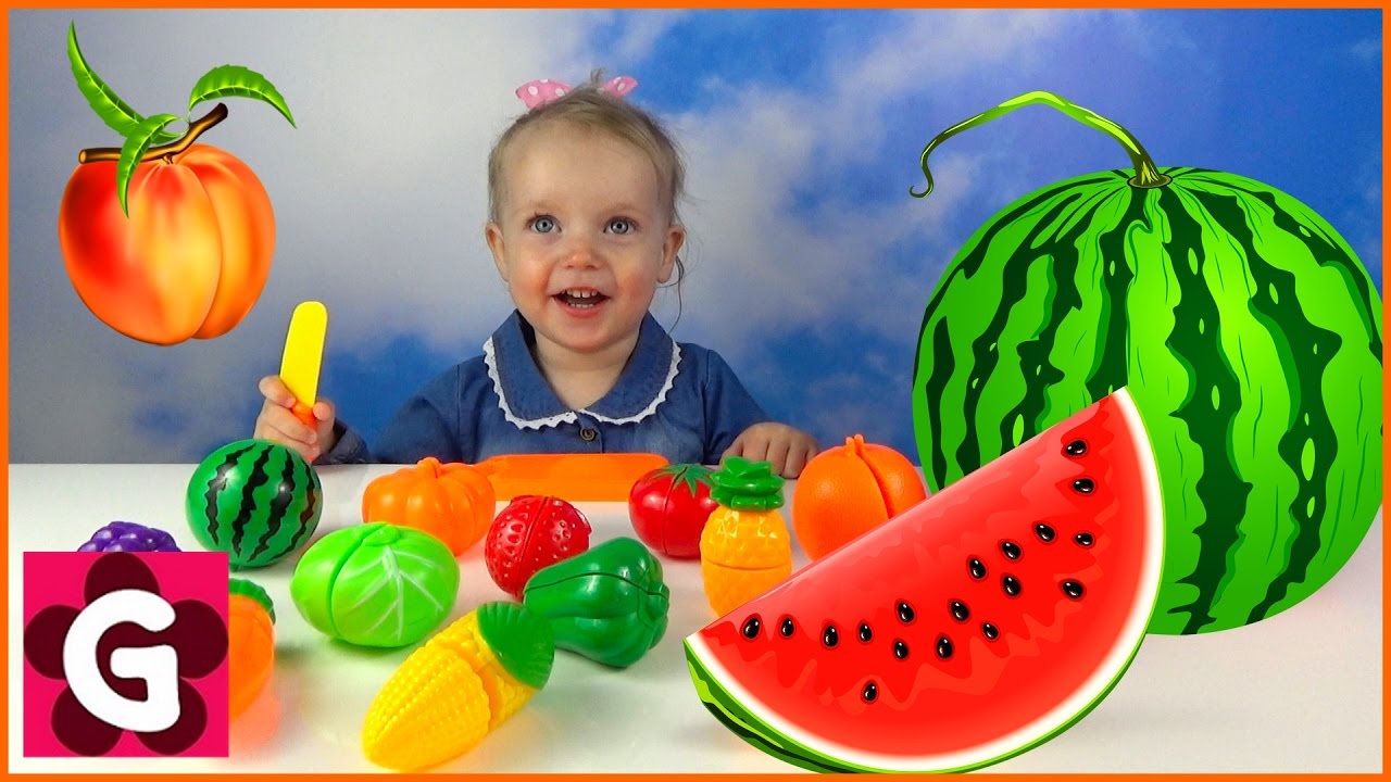 GAby playing with VELCRO FOOD TOYS and Learning Names of Fruits and Vegetables