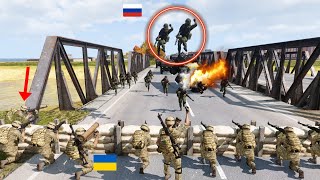 ON THE BRIDGE, cornered Russian troops tried to jump from the cars in panic