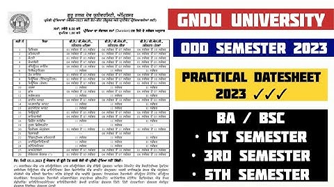 BA / Bsc 1st Semester, 3rd Semester & 5th Semester Practical Exams Datesheet 2023 GNDU University