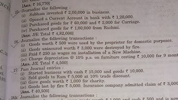 Sol. of question no. 25, 26 & 27 of Chapter 10 Journal Entries for class 11th of Dr. SK Singh A/Cs.