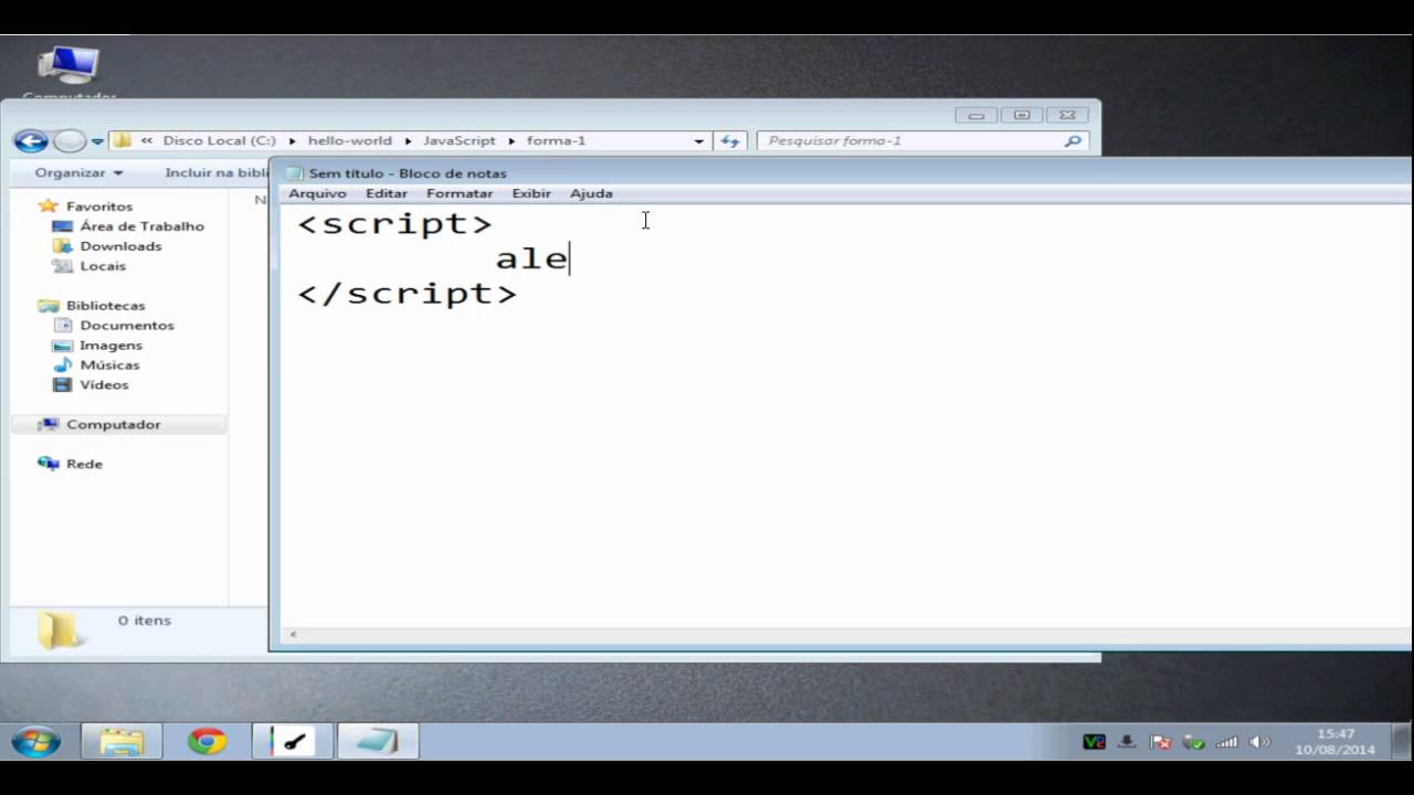 Como fazer um Hello World em JavaScript forma #1 - YouTube