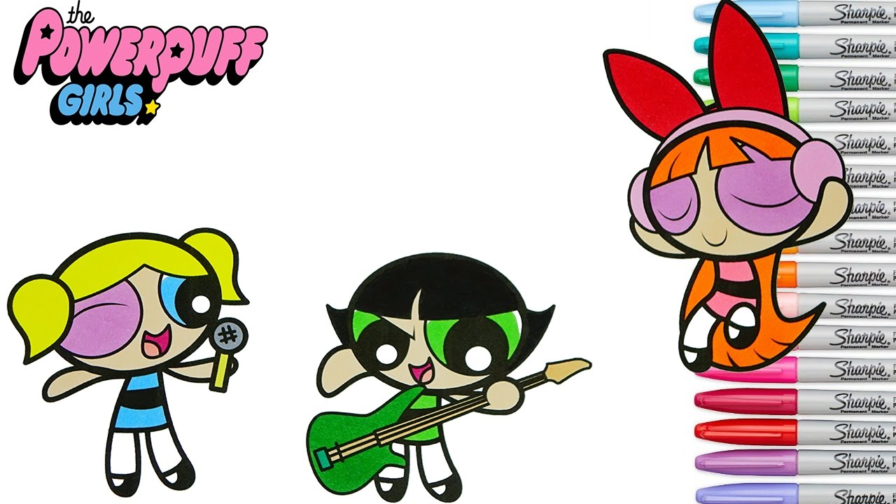 Powerpuff Girls Coloring Book Pages Blossom Bubbles Buttercup Band PPG Rainbow Splash