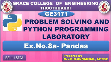 GRACE COE-GE3171-PROBLEM SOLVING & PYTHON PROGRAMMING– EX.NO.8(a)–IMPLEMENTING PROGRAMS USING PANDAS