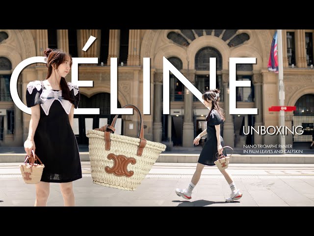かごバッグ Nano Triomphe Celine classic panier in raffia and calfskin NANO SUPPLE CELINE CLASSIC PANIER IN RAFFIA AND CALFSKIN