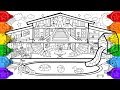 Glitter pool house coloring and drawing for kids how to draw a glitter pool house coloring page