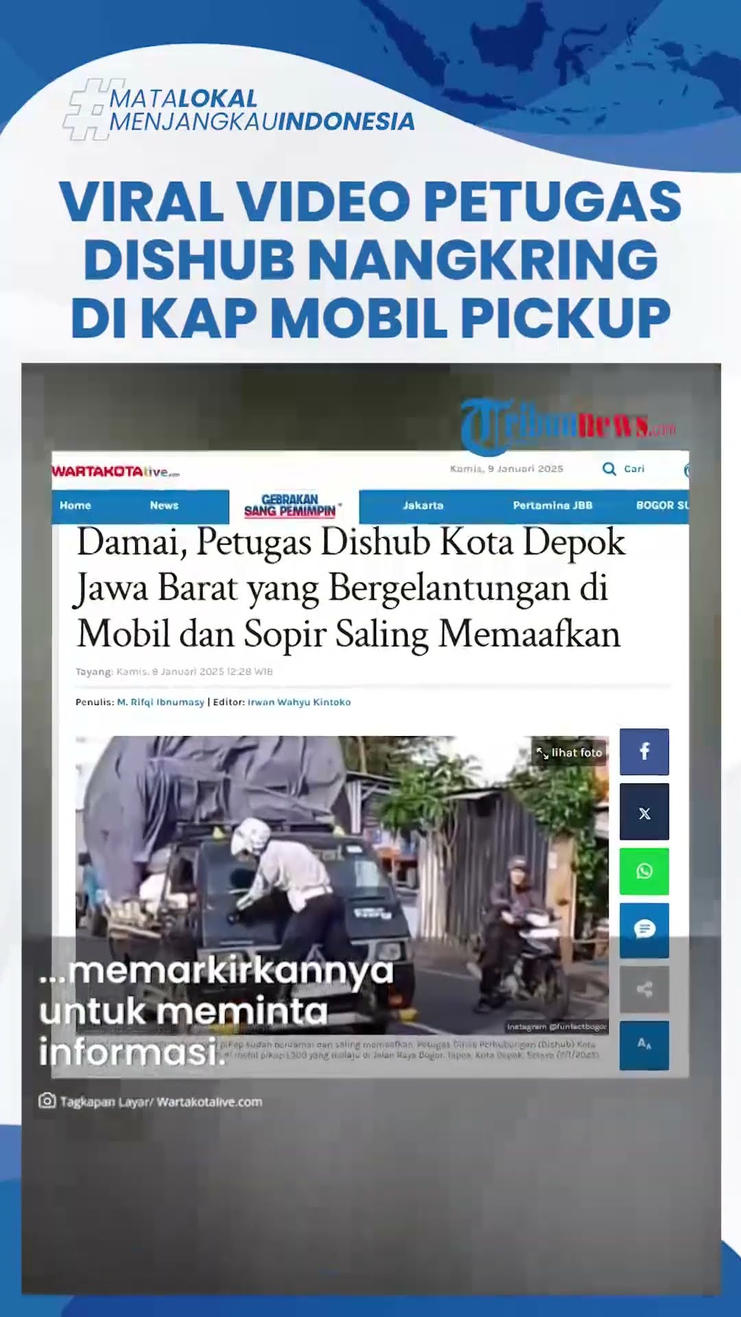 Viral Petugas Dishub Nangkring di Kap Mobil Pickup hingga Terseret, Kadishub Depok Beri Klarifikasi