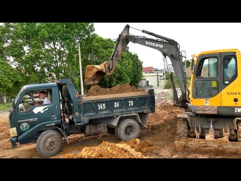 Video Máy Xúc VOLVO EW55B Múc Đất Lên Xe Ô Tô Tải Ben Cửu... - youtube