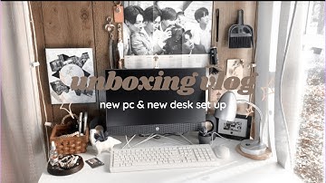Unboxing Vlog 📦🖥 ( Unboxing my first HP 22 All-In-One Celeron Blue + New Desk Set Up)