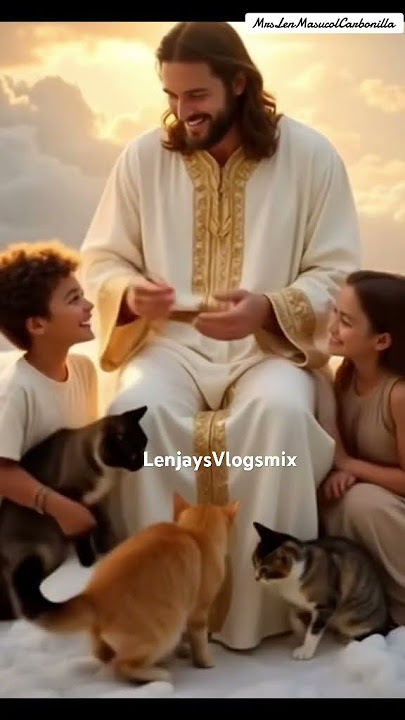 Jesus in heaven with children and cat 🙏❤️600