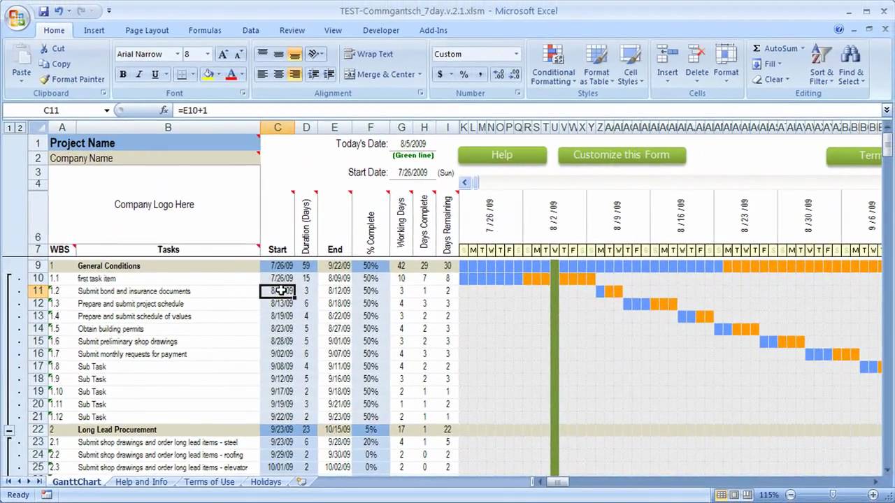 Schedule In Excel Chart