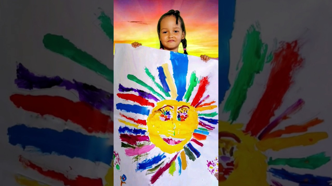 4-year-old kid artist painting a sun | Acrylic painting | Mia Mai Art