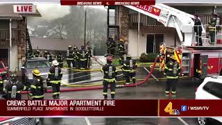 LIVE: Multiple crews battle large fire at Summerfield Place Apartments in Goodlettsville, TN