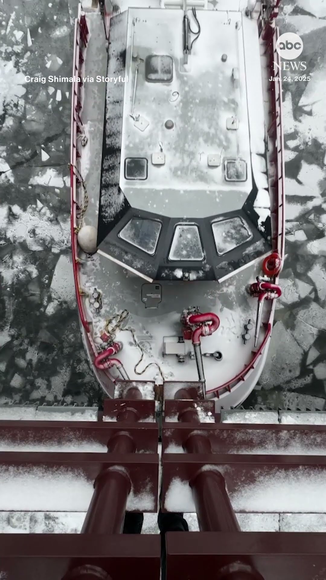 Icebreaker clears path through frozen Chicago River