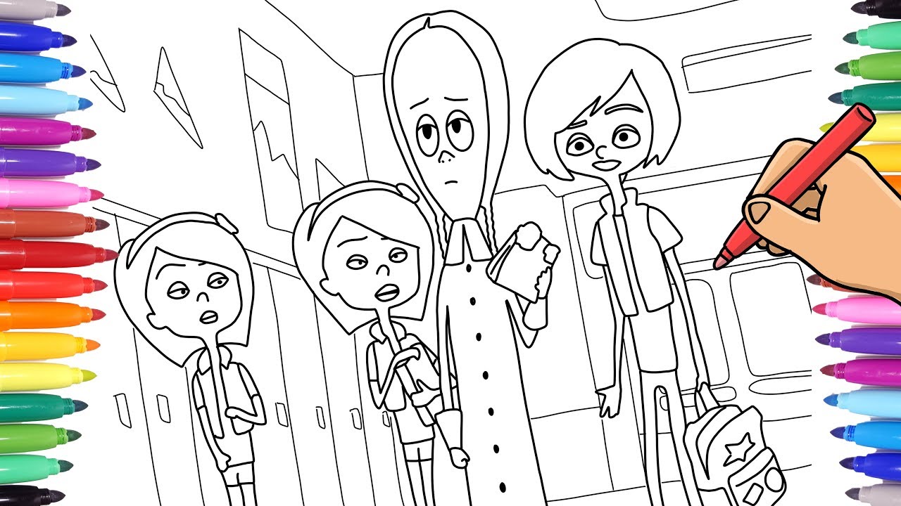 THE ADDAMS FAMILY COLORING BOOK FOR KIDS - WEDNESDAY ADDAMS AND HER