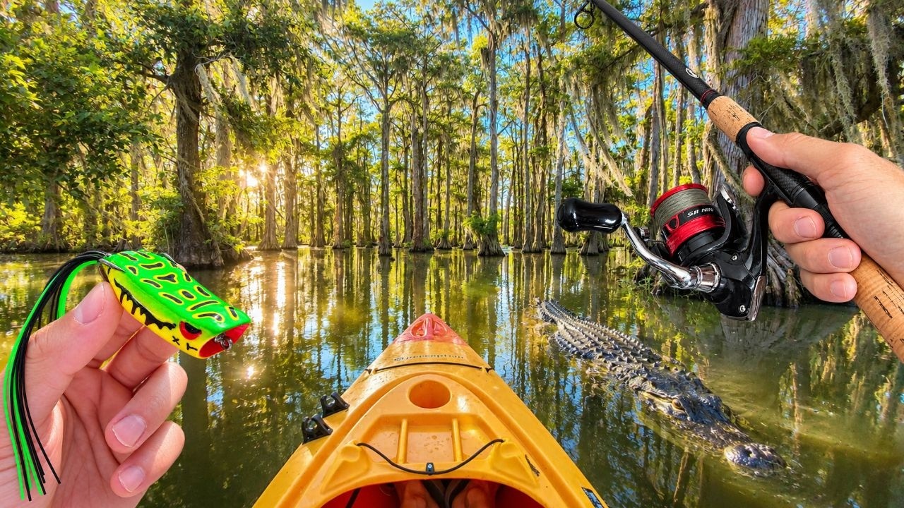 Pêche du GROS BLACK BASS à la grenouille au milieu des alligators dans les marais de Louisiane !