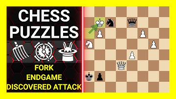 Chess Puzzles to Practice. Themes: Fork, Endgame, Discovered attack. Learn Chess