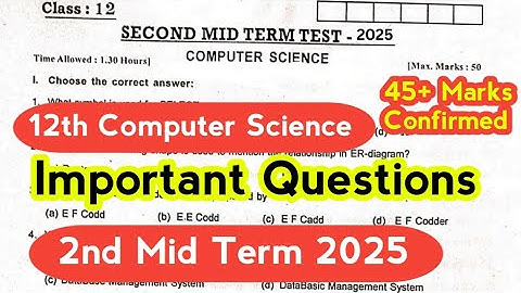 12th Computer Science 2nd Mid Term Original Question Paper 2025|Very Important Questions 2025