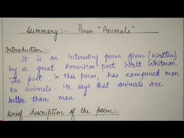 Summary Animals class 10 Poem English by Walt Whitman Explanation in hindi  First Flight Book NCERT - YouTube