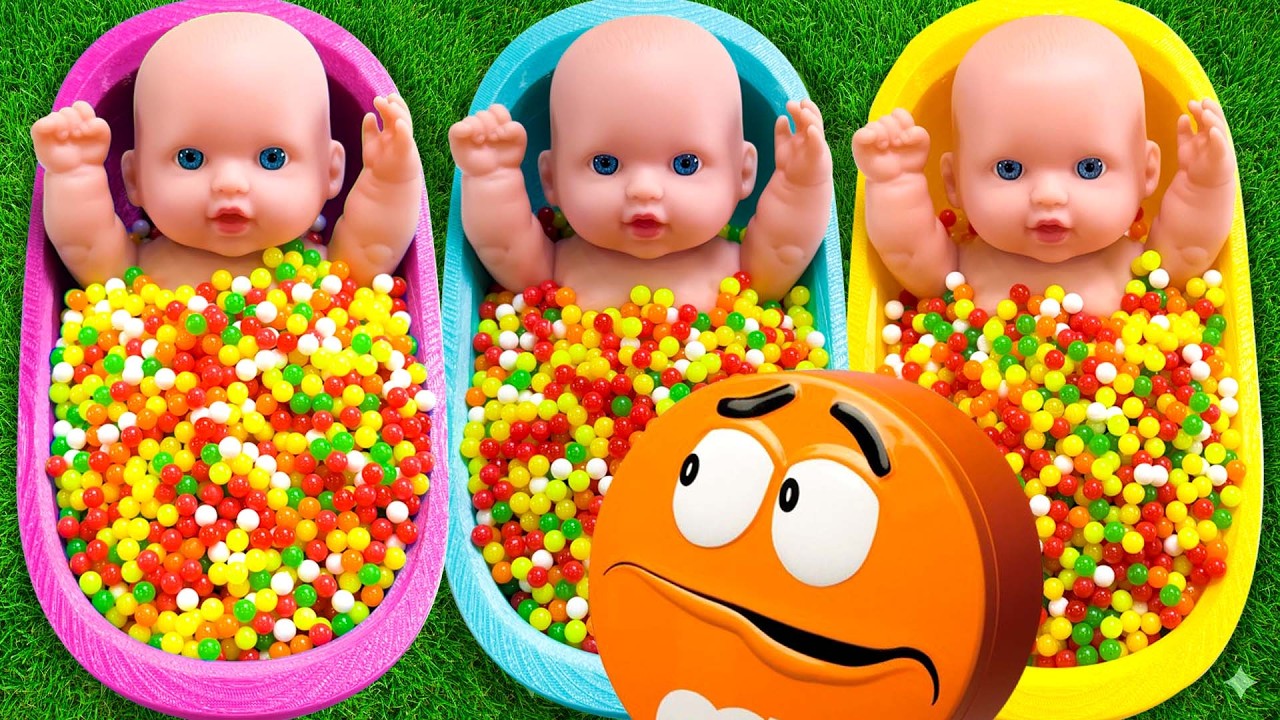 12 Minutes Satisfying with Full of 3 Rainbow BathTubs Candy with M&M's & Magic Slime Cutting Video