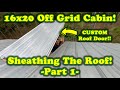 PART 6 - 16x20 Off Grid Cabin - SHEATHING THE ROOF (PART 1) CUSTOM HINGED DOOR!