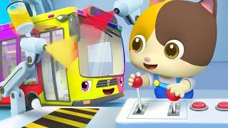 little bus gets painted police car ambulance for kids babybus nursery rhymes kids songs