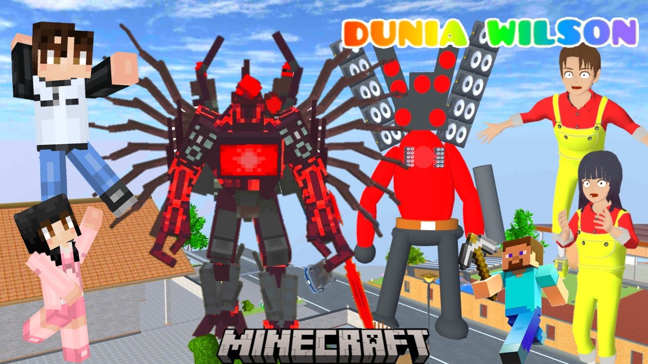 Yuta Mio Steve Raksasa Tri Titan vs Titan Speakerman di Minecraft