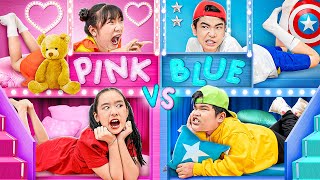 Pink Vs Blue Bunk Bed Challenge At Sleepover Party - Funny Stories About Baby Doll Family