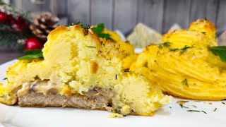 Эффектное горячее блюдо на праздник! Мясо с грибами в белом соусе под картофельными 