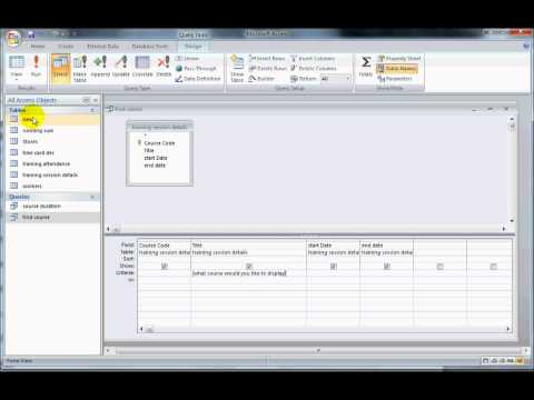 Advanced ECDL in Access 2007: parameter queries