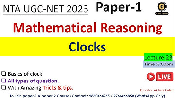 Clocks for UGC NET Exam 2023 | Mathematical reasoning for UGC NET Exam 2023