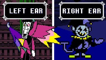Spamton Neo in left ear, Jevil battle in right ear (but the tempos match)