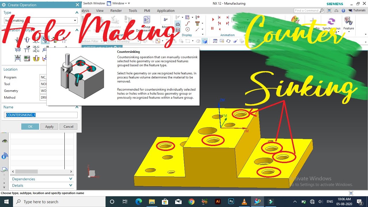 countersinking operation outer champers on small holes