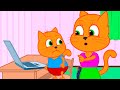 Cats family in english  the gamer does not do homework cartoon for kids