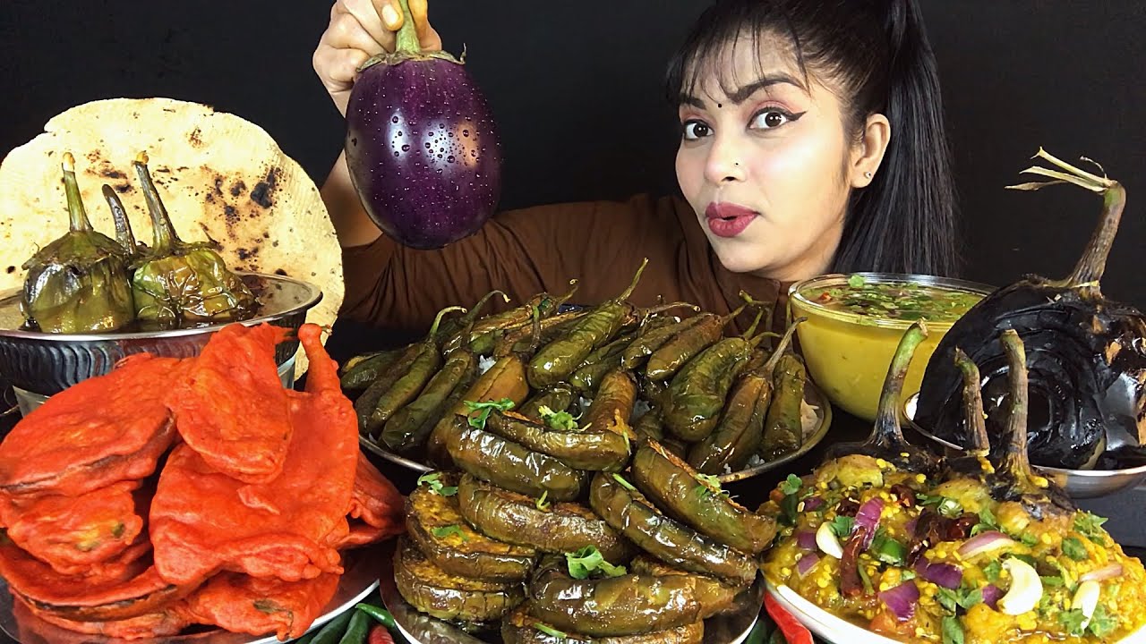 EATING BRINJAL VARTA BHAJA,PAKODA,BHUNA,CURRY,BHARWA BRINJAL BHAAT DAAL | ASMR MUKBANG