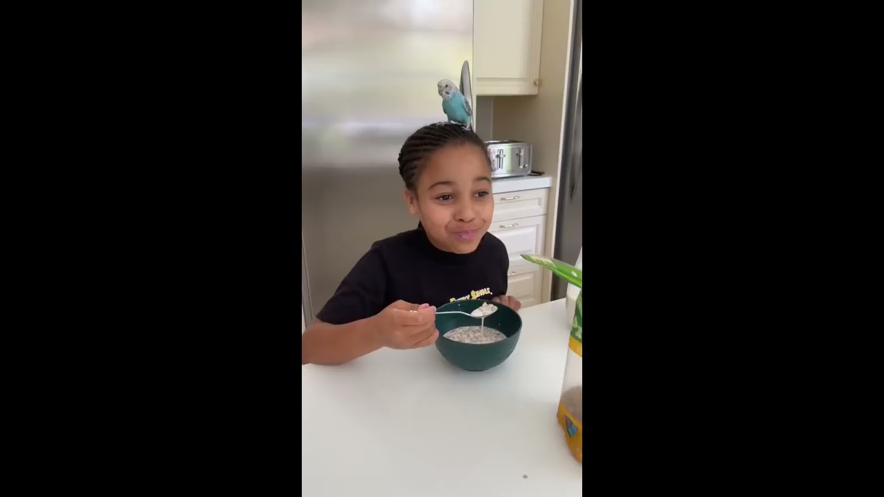 Cali S Bird Chills On Her Head While She Eats Breakfast