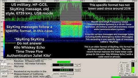 Military station, US HF-GCS, Skyking in old format, 6739 kHz, 25 October, 2010, 1434 UTC