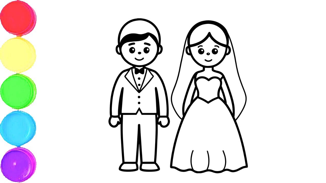 Cute Bride and Groom Drawing, Painting & Coloring For Kids and Toddlers_ Child Art