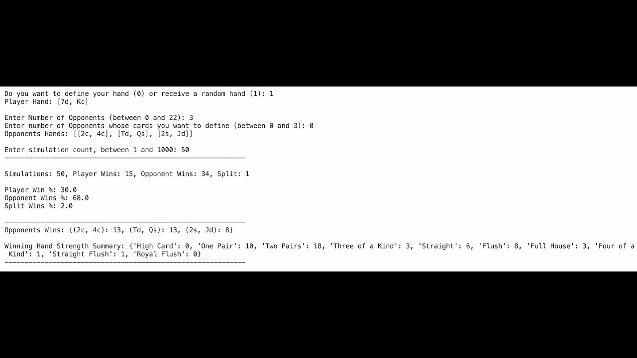CS50P | Poker50 - Randomness & Probabilities - TexasHoldem Implemented in Python