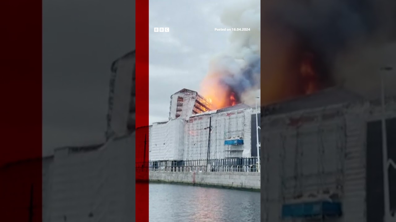 Copenhagen's historic stock exchange has been engulfed in a fire. #Shorts #Copenhagen #BBCNews