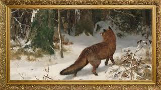 Gold Framed Vintage Winter Landscape | 4K Frame TV Art Screensaver | Snowy Forest with Fox screenshot 4