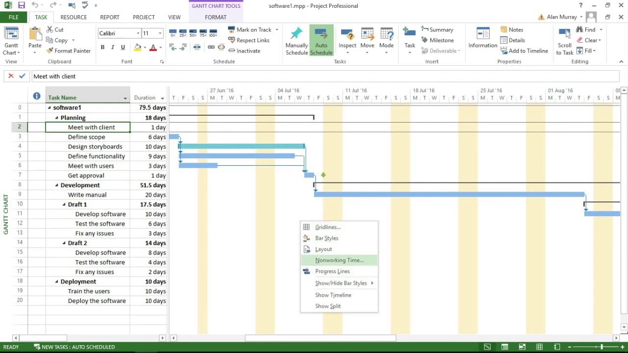 Microsoft Project Gantt Chart Gridlines
