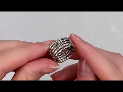 Каблучка Морська хвиля 39733 ширина 9 мм білі фіаніти позолота Біле Золото розмір 16, видео 1