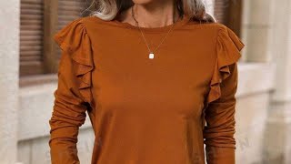 SHEIN LUNE Solid Ruffle Trim Tee