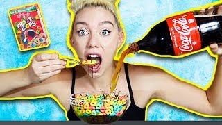 WEIRD Food Combinations People LOVE! COCA COLA AND FRUIT LOOPS! Eating Funky Gross Food Combinations