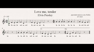 LOVE ME TENDER: (flauta, violín, oboe...) (partitura con playback) chords