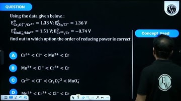 Using the data given in below find out in which option the order of reducing power is correct. &....